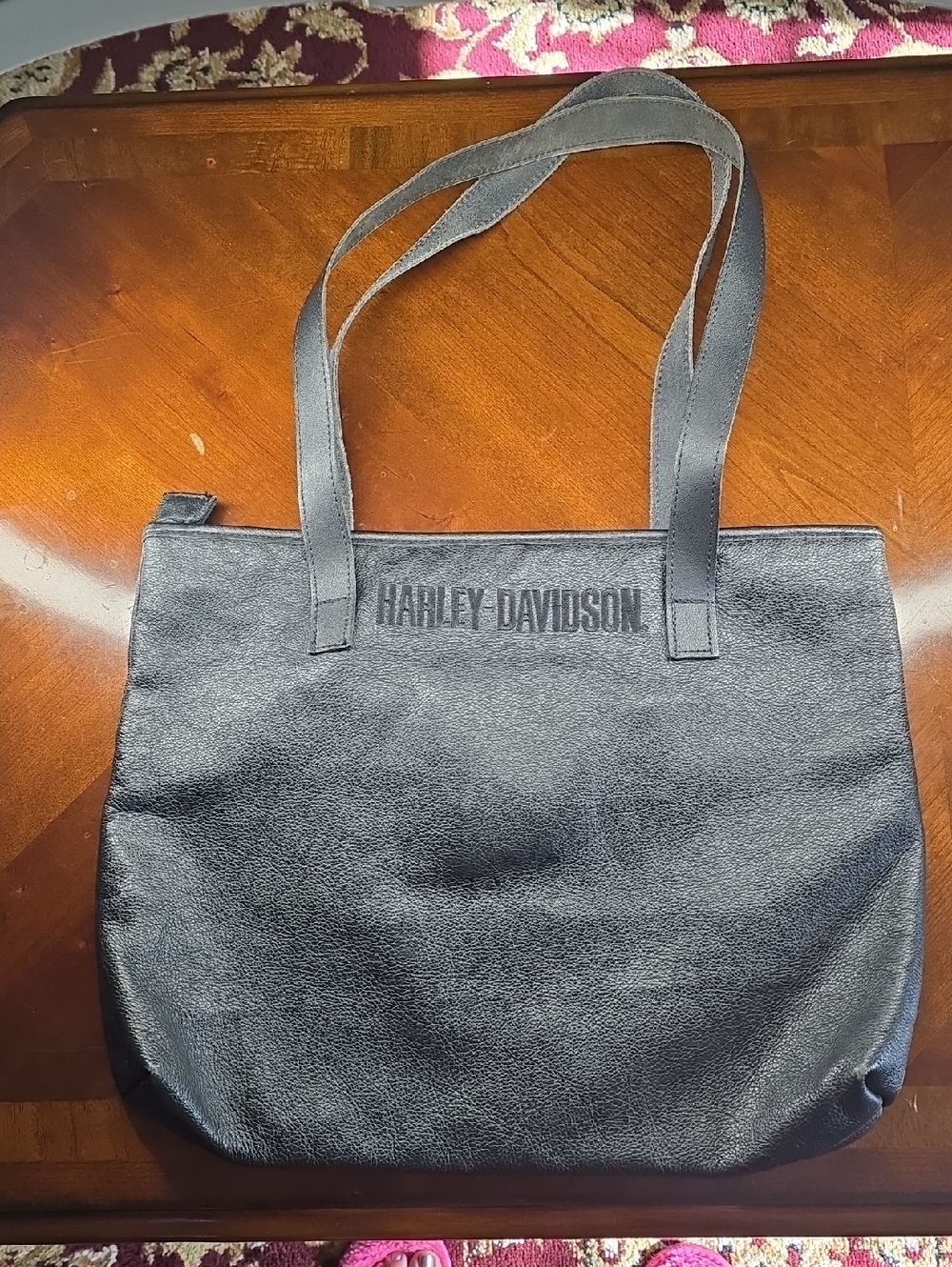 Harley-Davidson Black Leather Tote with Embossed Logo